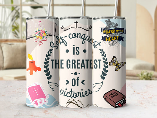 Self Conquest Motivational Design Tumbler Flask