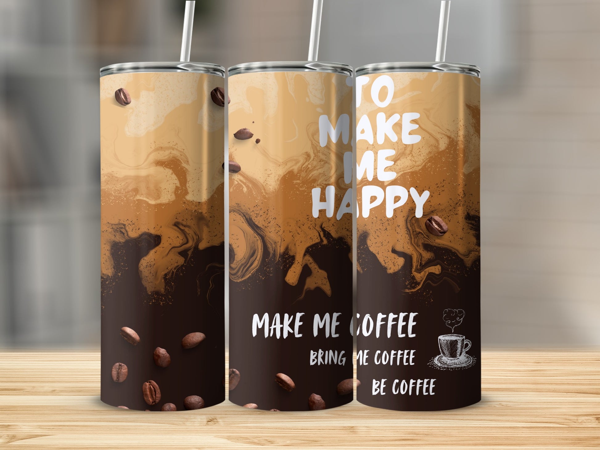 Coffee Brings Happiness Illustrated Tumbler