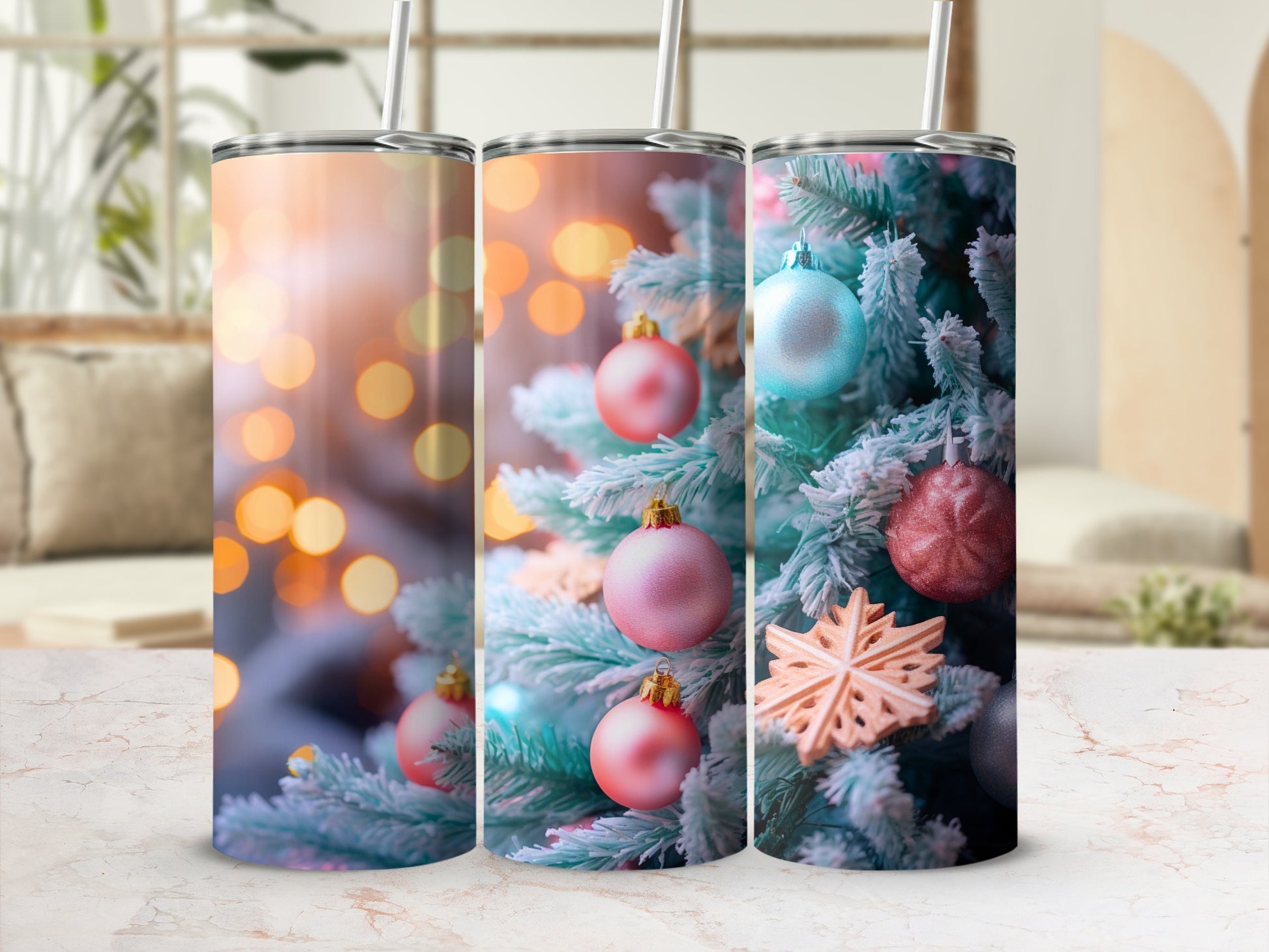 Festive Holiday Christmas Tree Design Tumbler Cup
