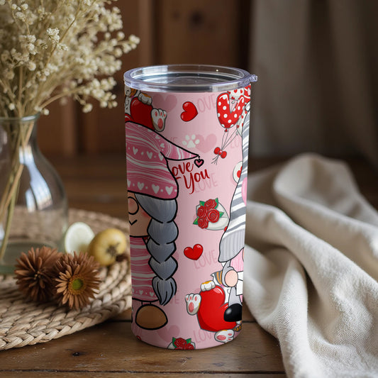 Romantic Gnome Love Hearts Tumbler Cup for Valentine's Day