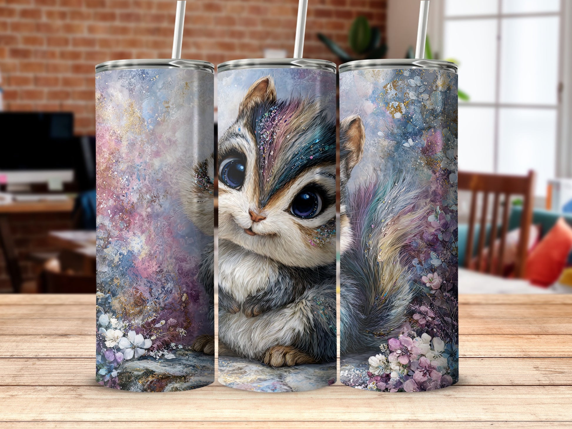 Adorable Fantasy Animal Painted Tumbler with Straw