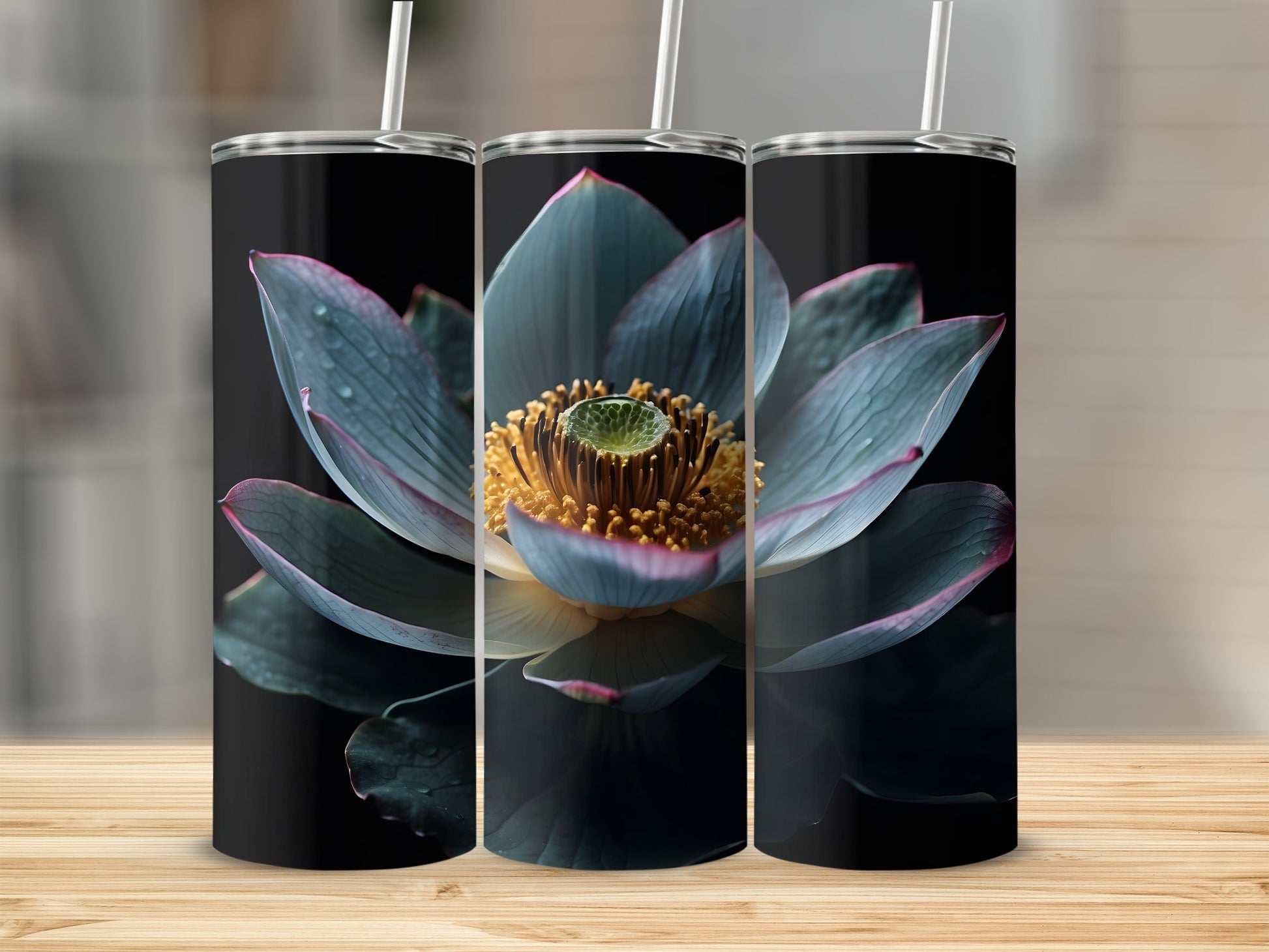 Blue Pink Gold Lotus Flower Dew Drops Black product type