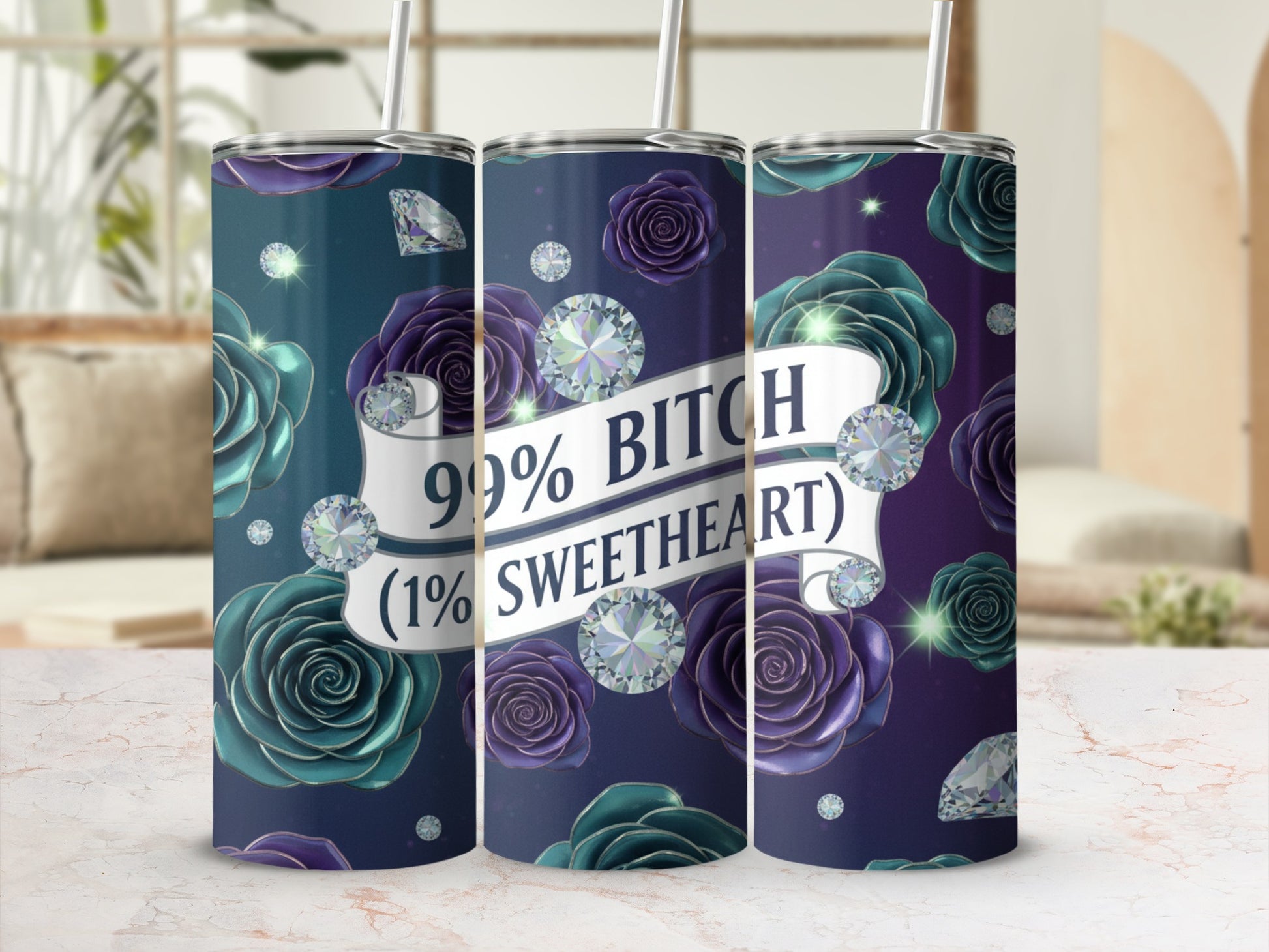 99% Bitch 1% Sweetheart Floral Tumbler Cup