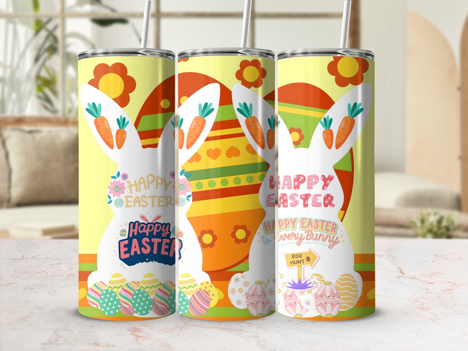 Colorful Happy Easter Bunny Design Tumbler Set