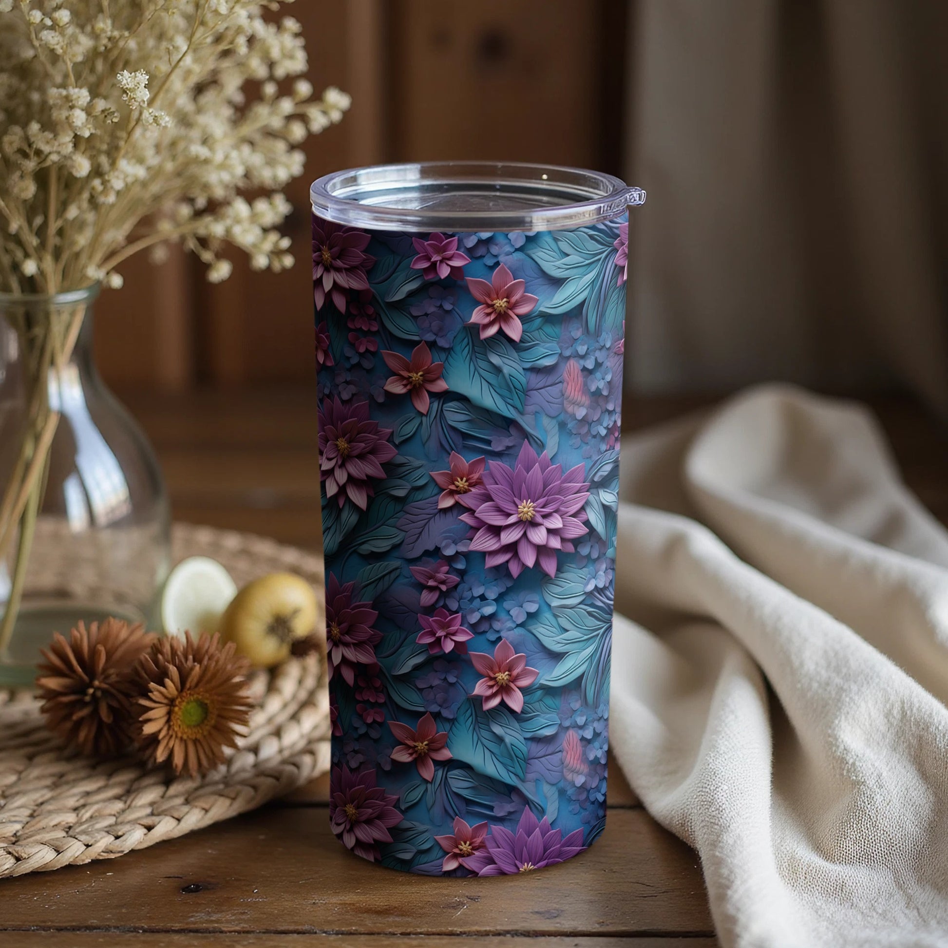 Vibrant Floral Pattern Insulated Tumbler Cup