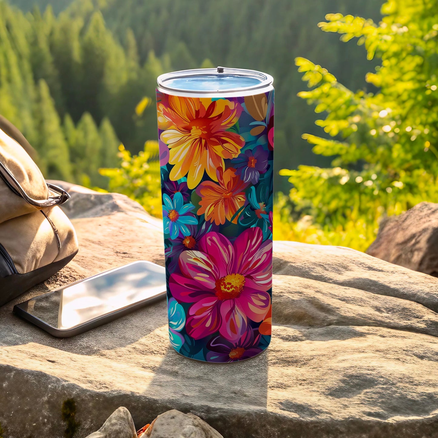 Colorful Floral Pattern Insulated Travel Tumbler