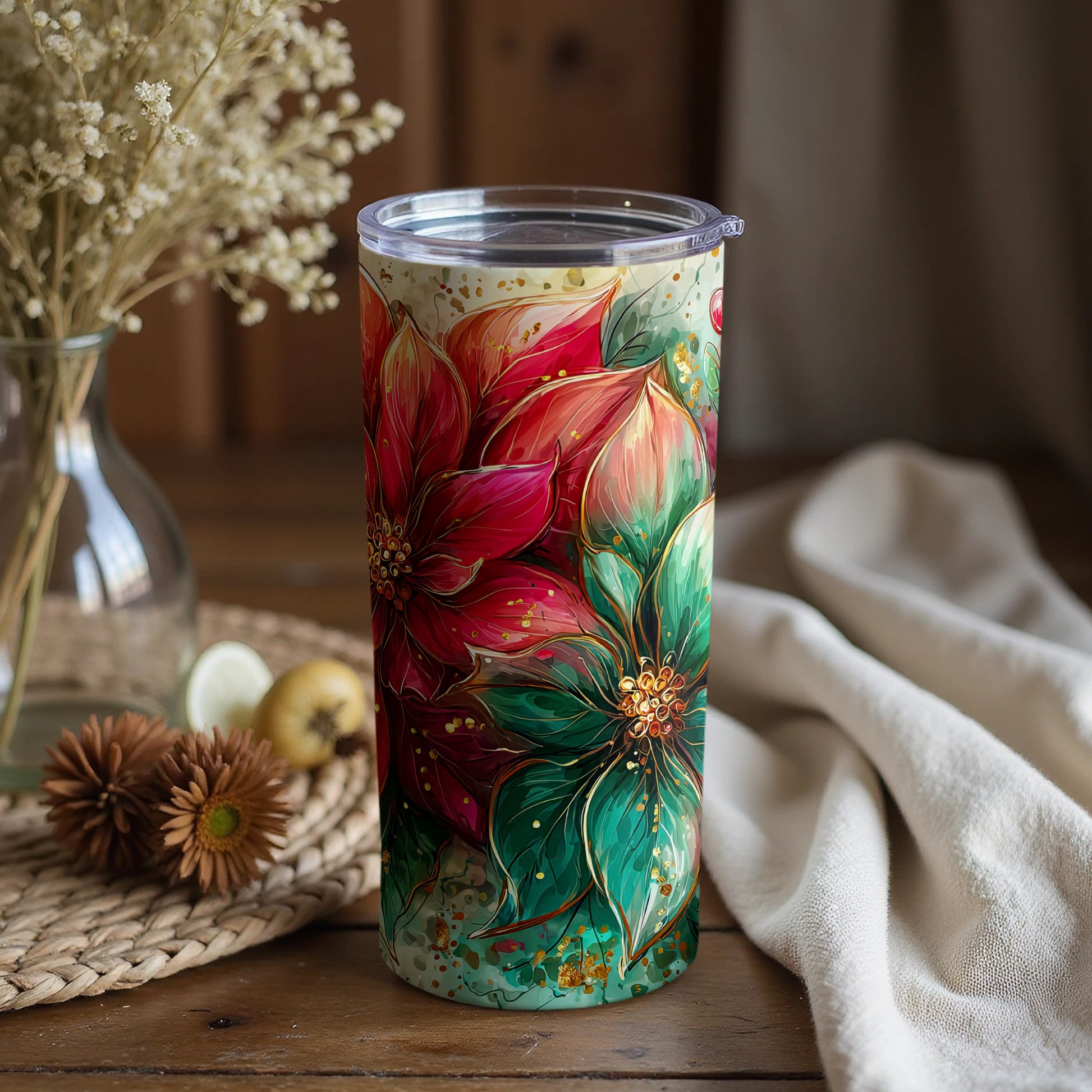 Colorful Floral Design Double Wall Insulated Tumbler