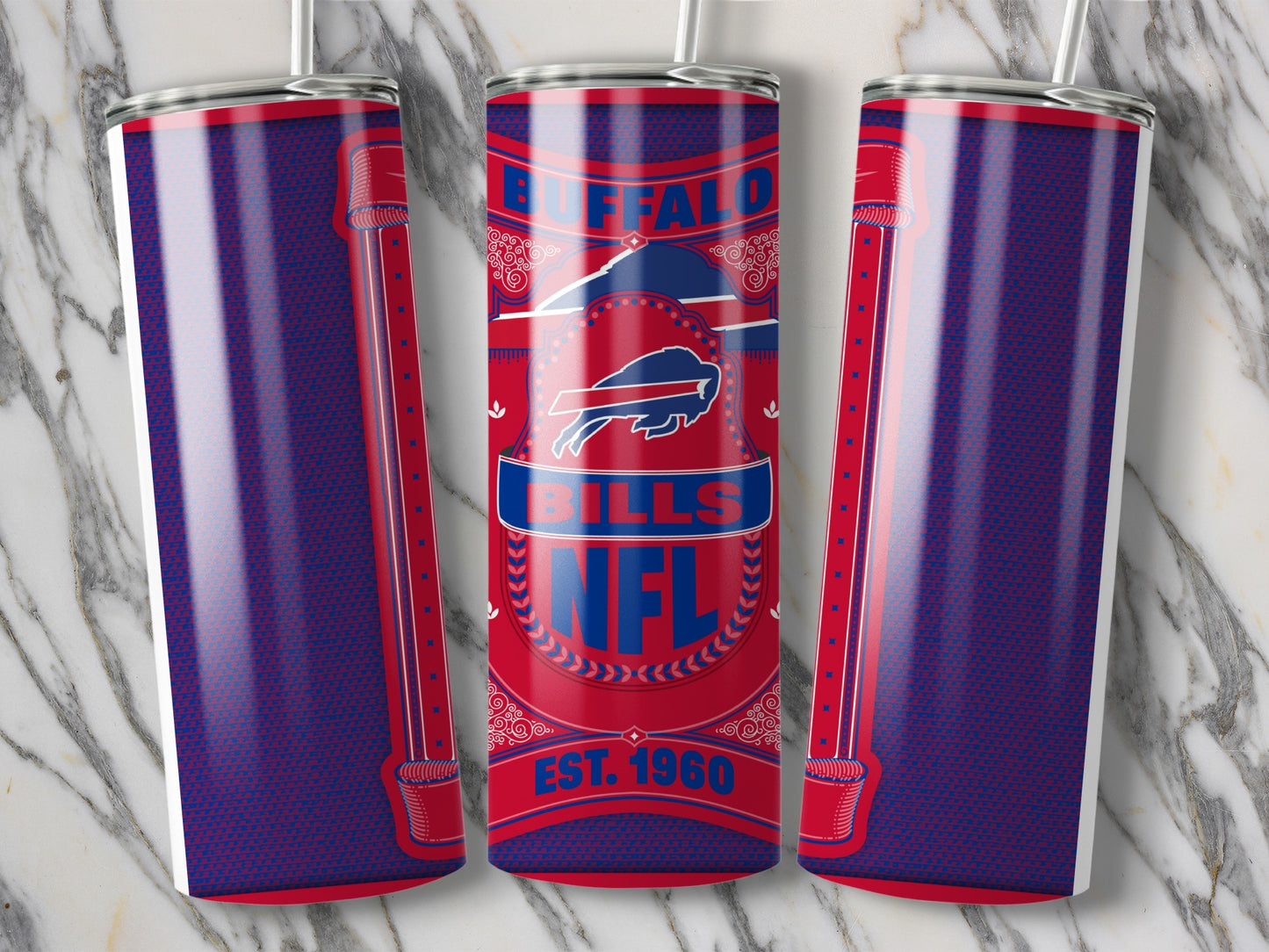Buffalo Bills NFL Design Est 1960 in Red and Blue Tumbler