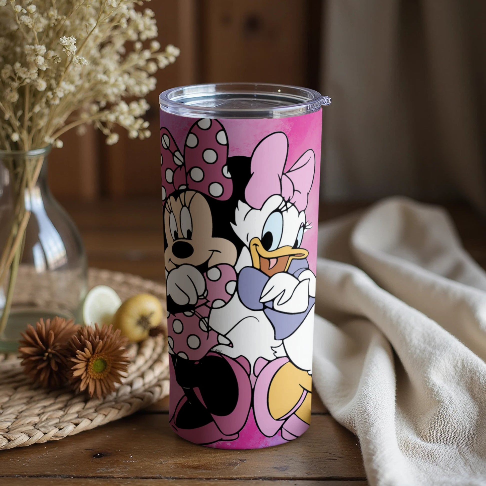 Cute Disney Friends Pink Tumbler with Fun Characters