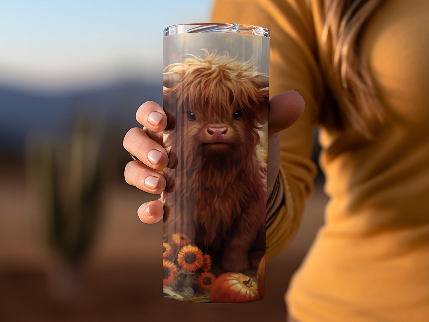 Adorable Highland Calf with Pumpkins Design Tumbler