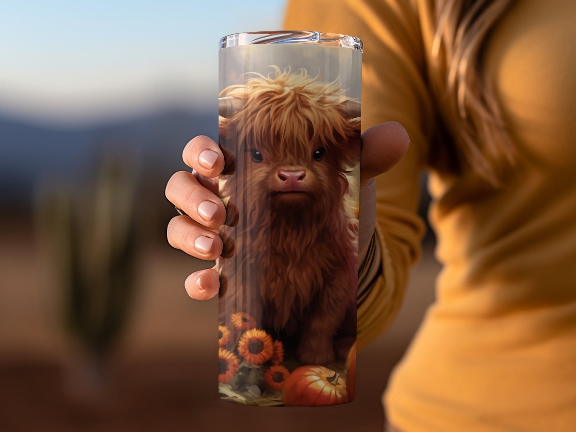 Adorable Highland Calf with Pumpkins Design Tumbler