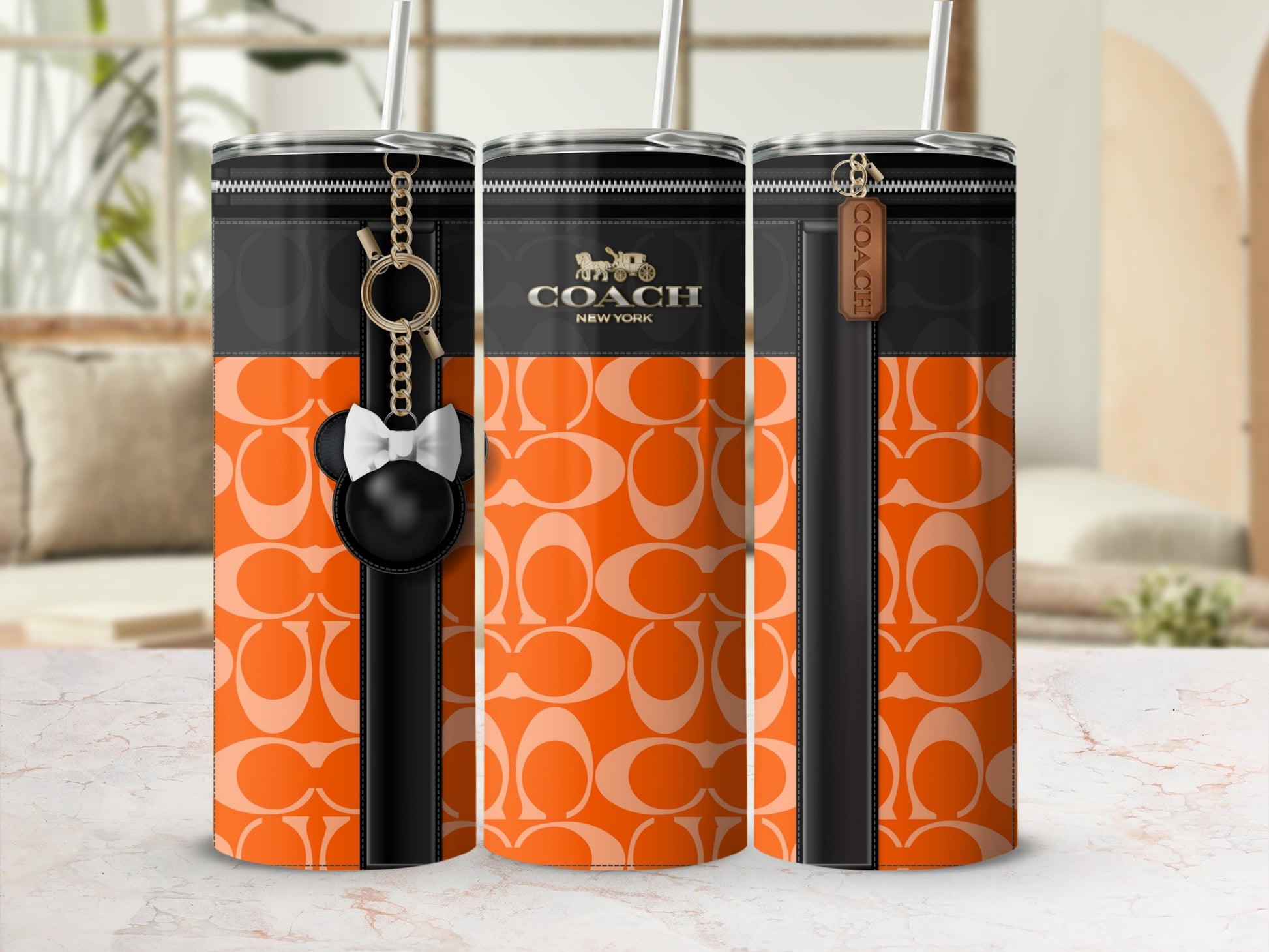 Coach New York Orange Patterned Travel Tumbler