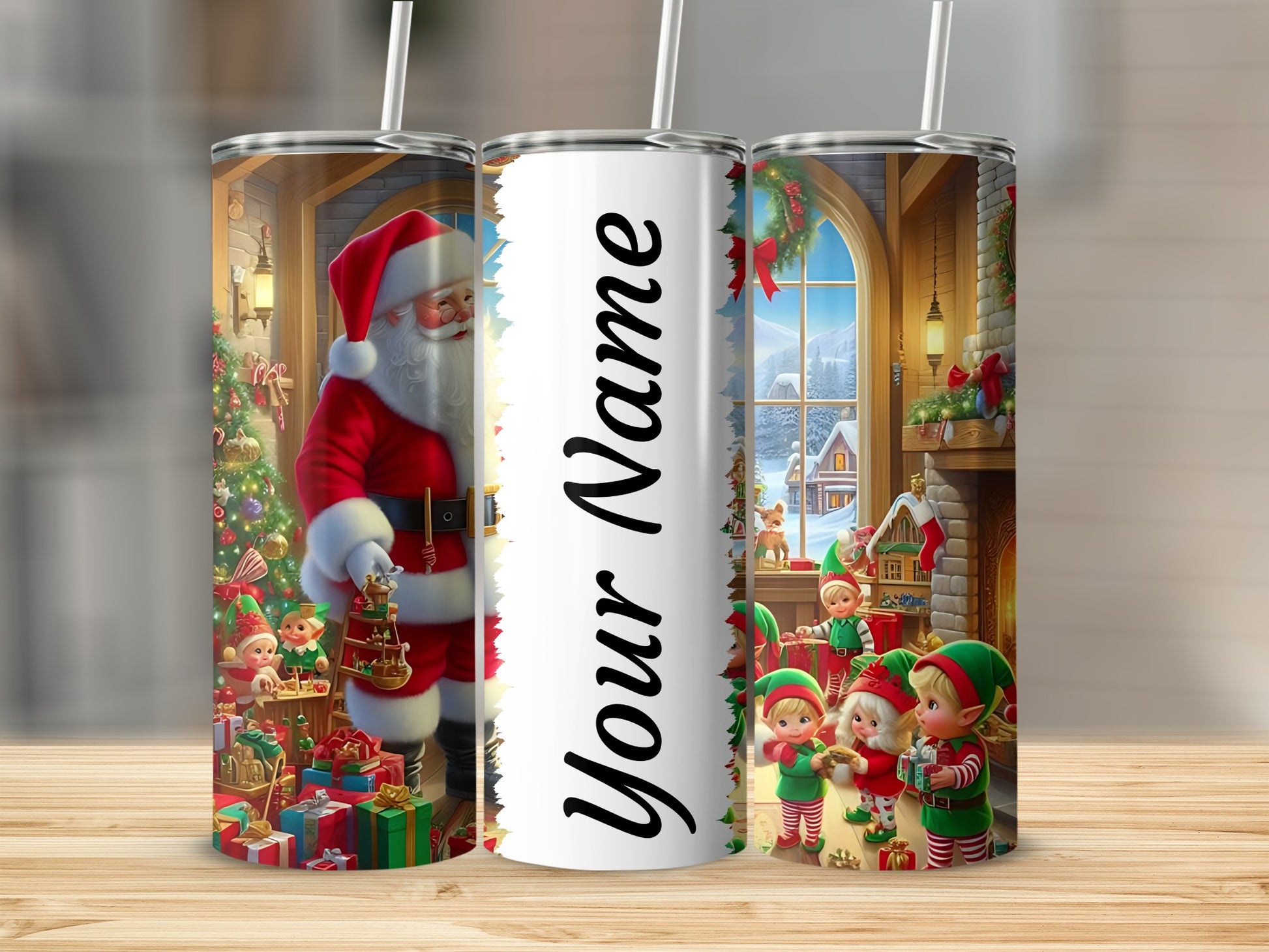 Personalized Santa and Elves Christmas Tumbler
