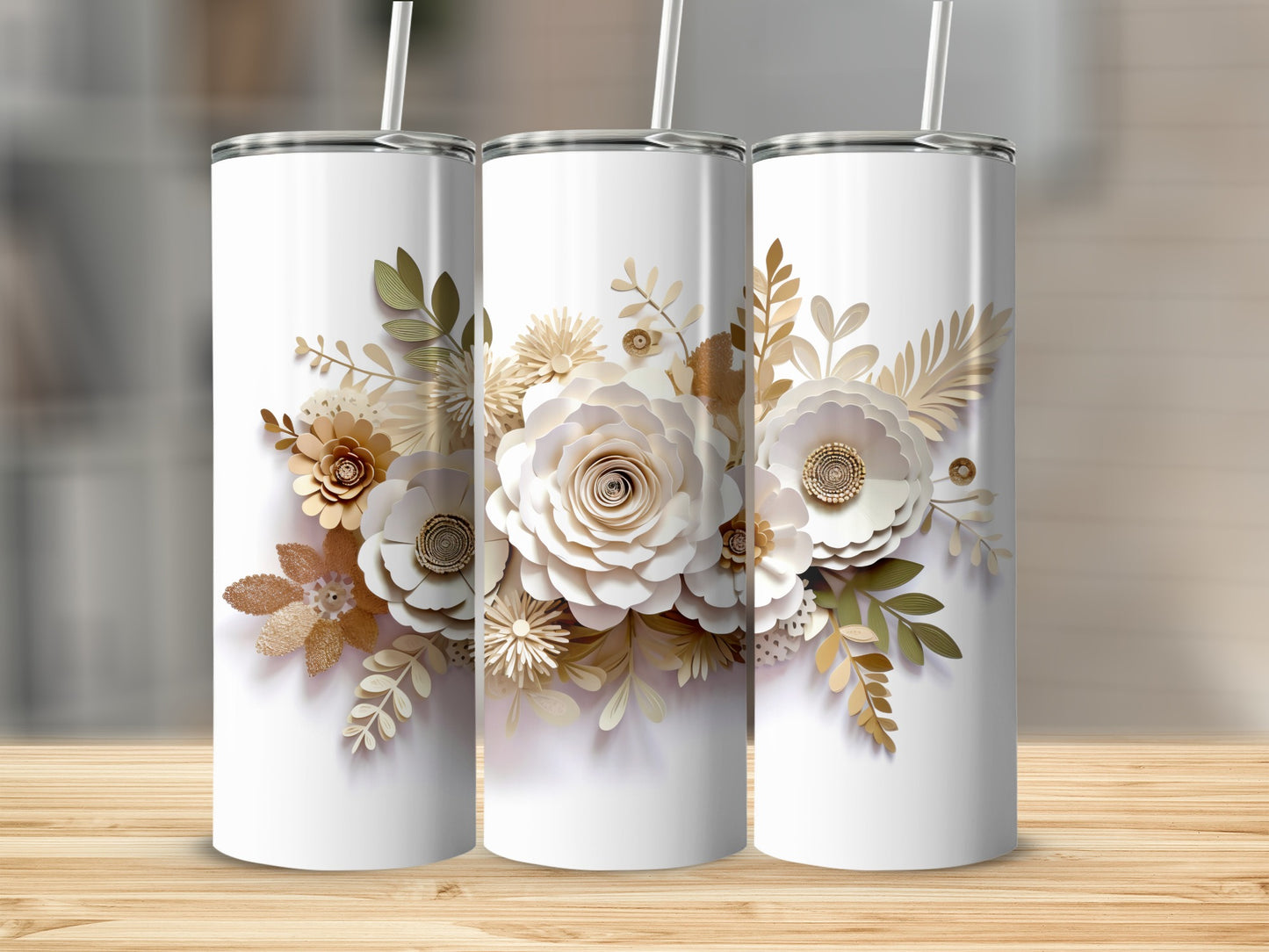 Elegant Floral Design Insulated Tumbler with Straw