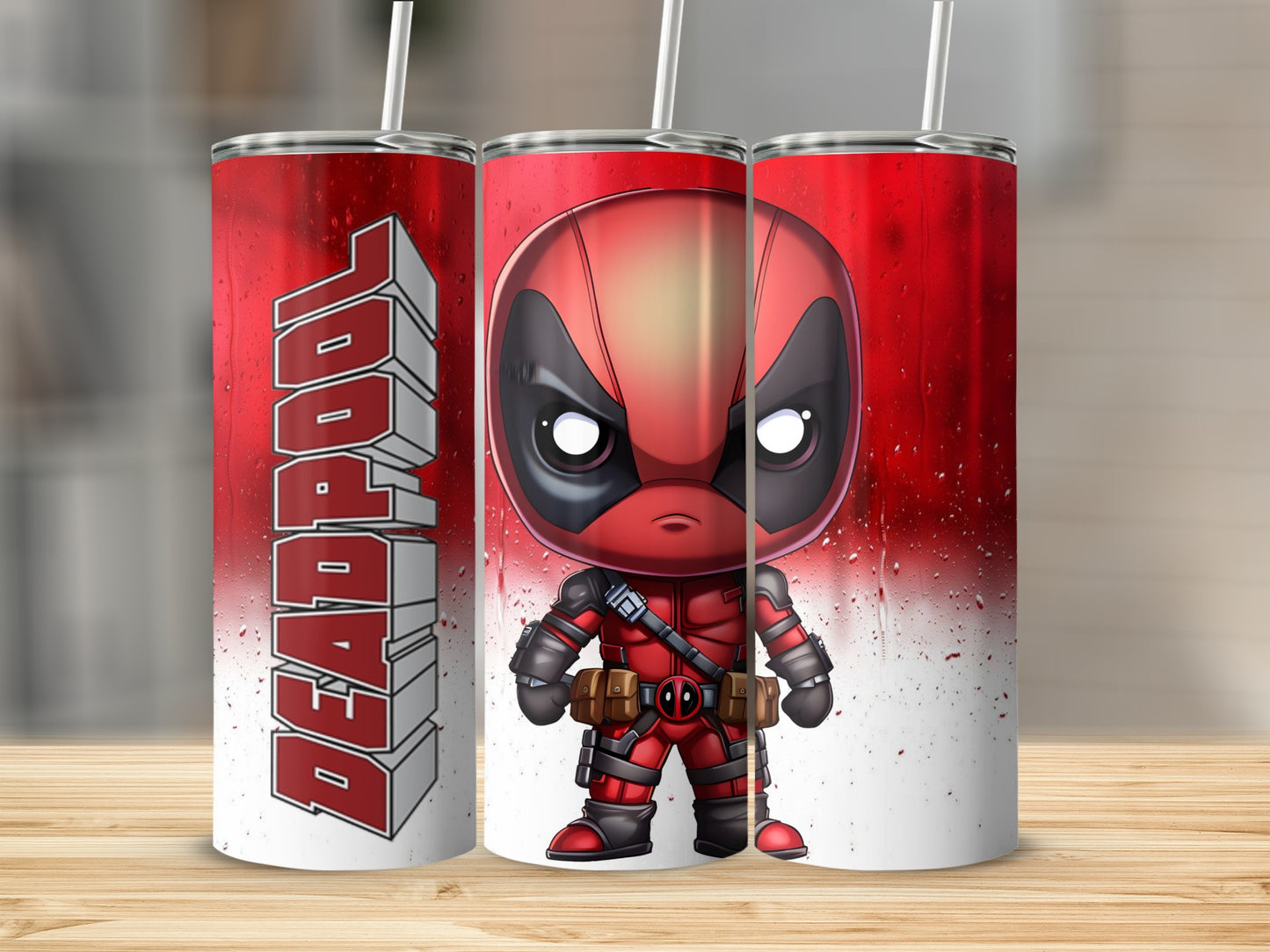 Cute Deadpool Character Red and White Tumbler Design
