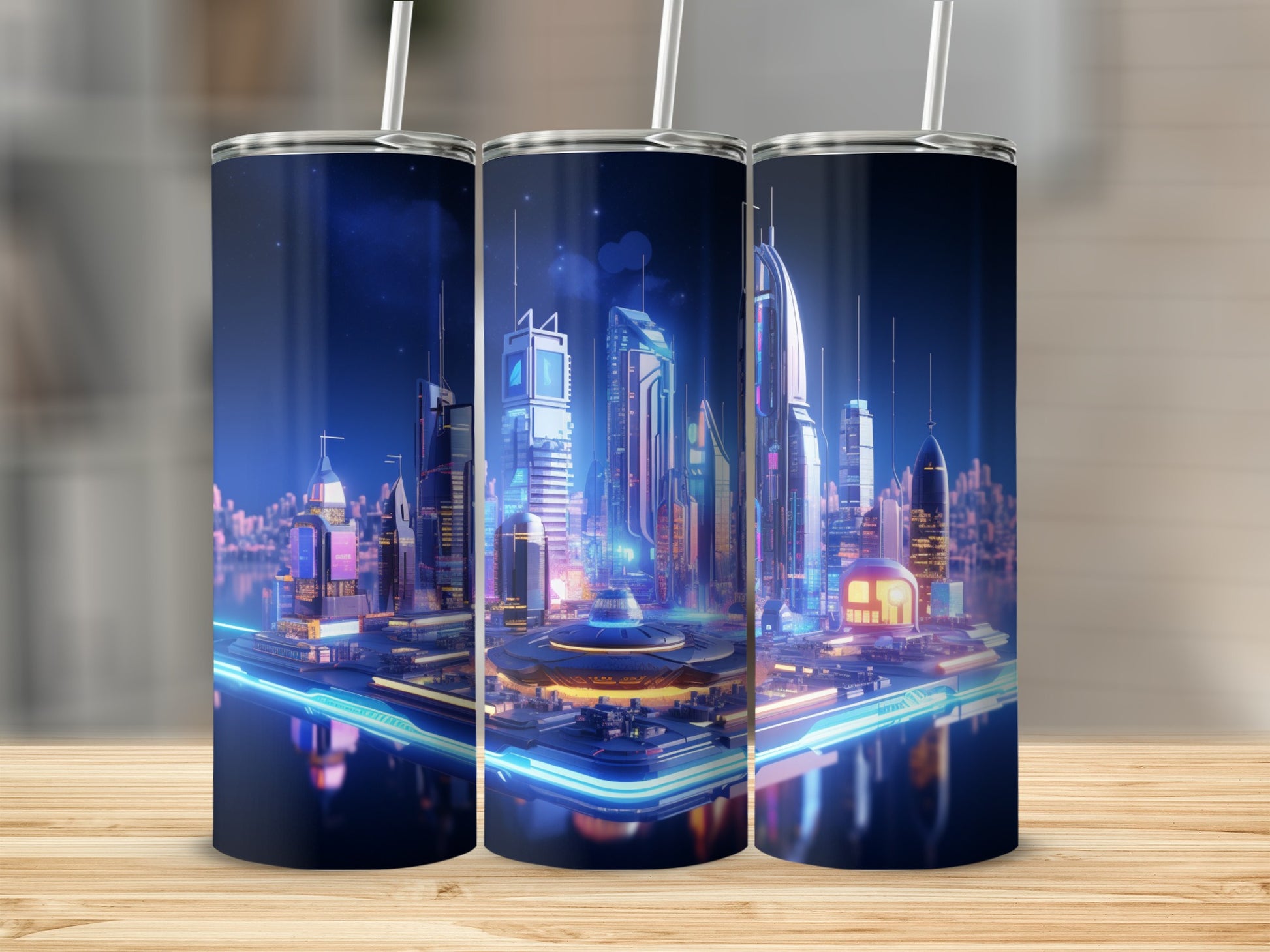 Futuristic Cityscape Design Thermos Cup Product