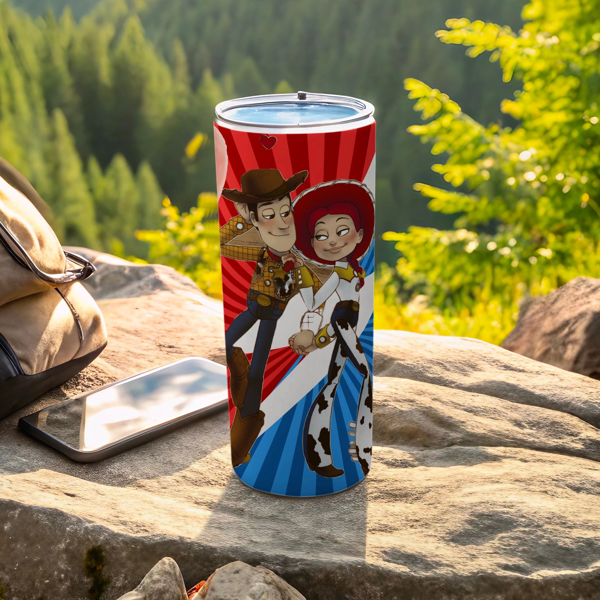 Woody and Jessie on Colorful Tumbler for Outdoor Adventure
