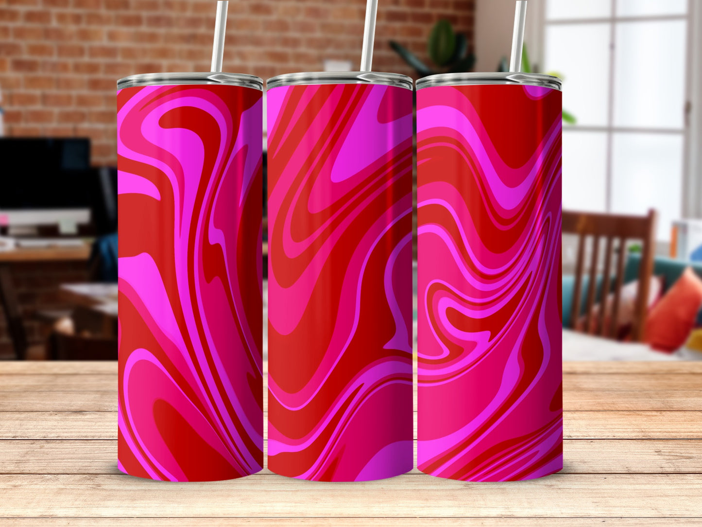 Stylish Red and Pink Swirl Patterned Tumblers