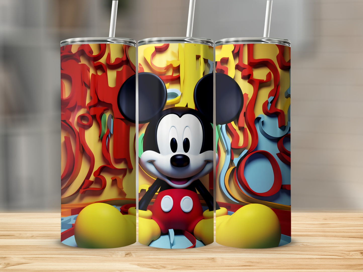 Colorful Mickey Mouse Tumblers with Straws Gift Set