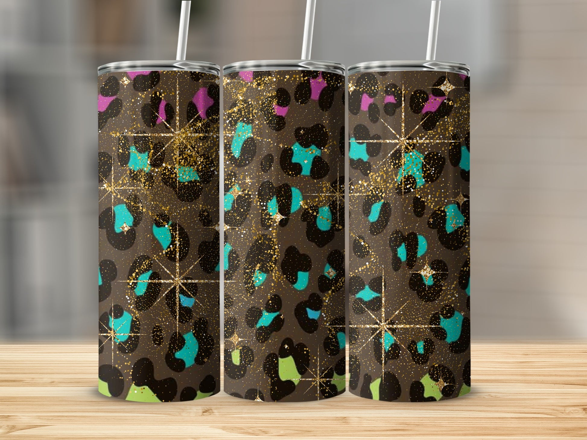 Colorful Leopard Print Insulated Tumbler with Straw