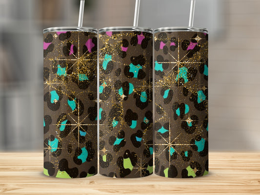 Colorful Leopard Print Insulated Tumbler with Straw