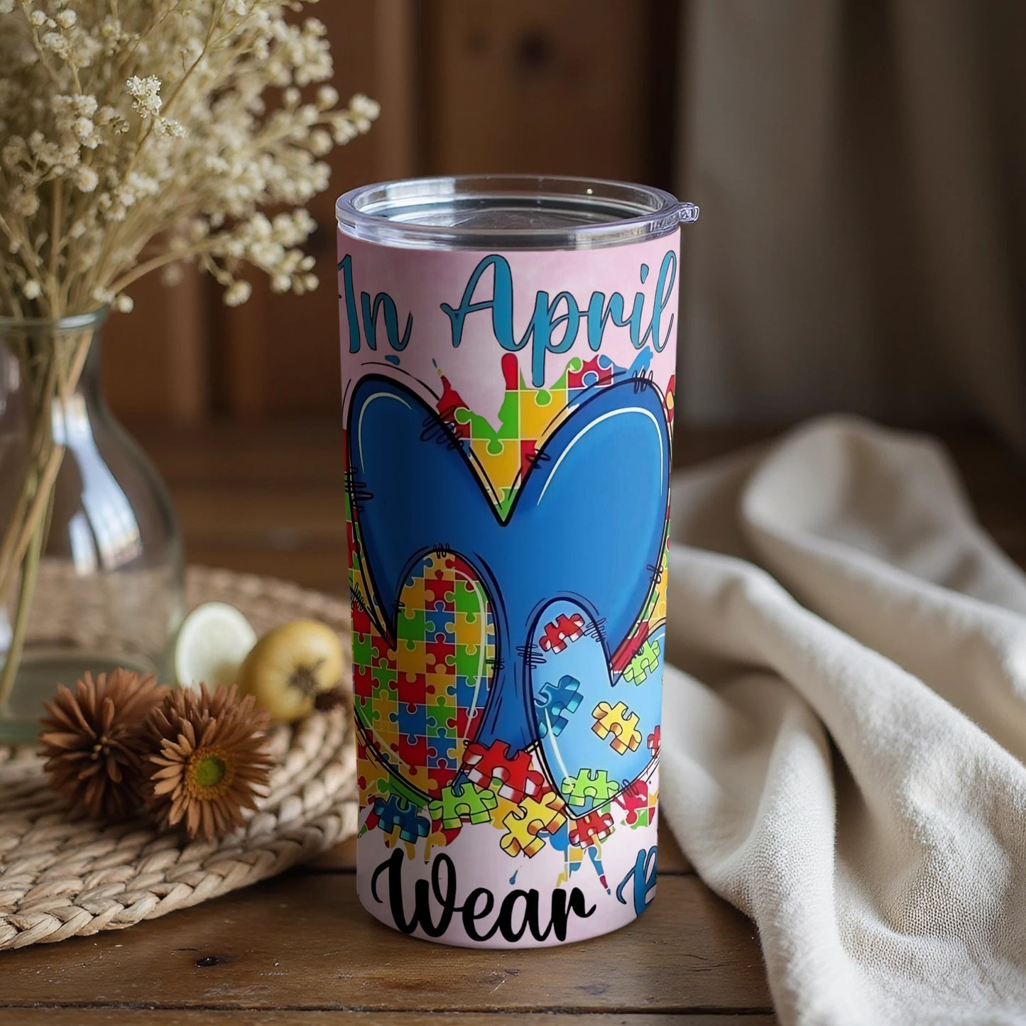 In April Wear Blue Heart Graphic Tumbler Product