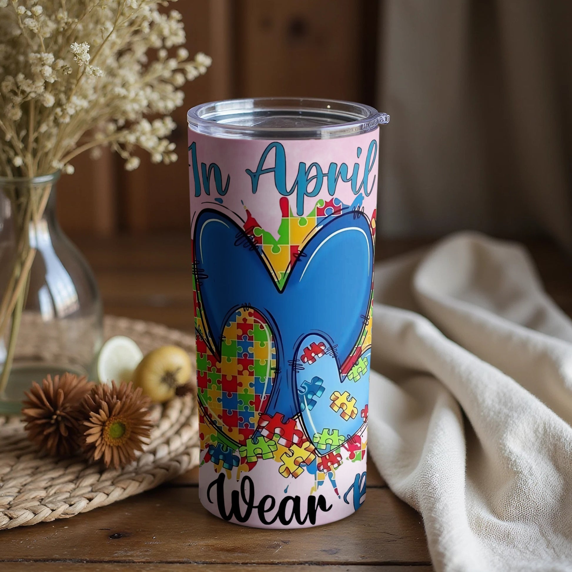 In April Wear Blue Heart Graphic Tumbler Product