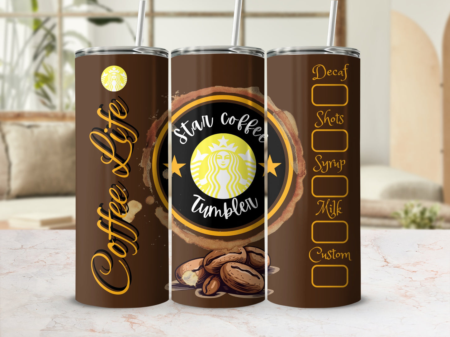 Coffee aLife Star Coffee Tumbler Decaf Shots Syrup Milk Custom