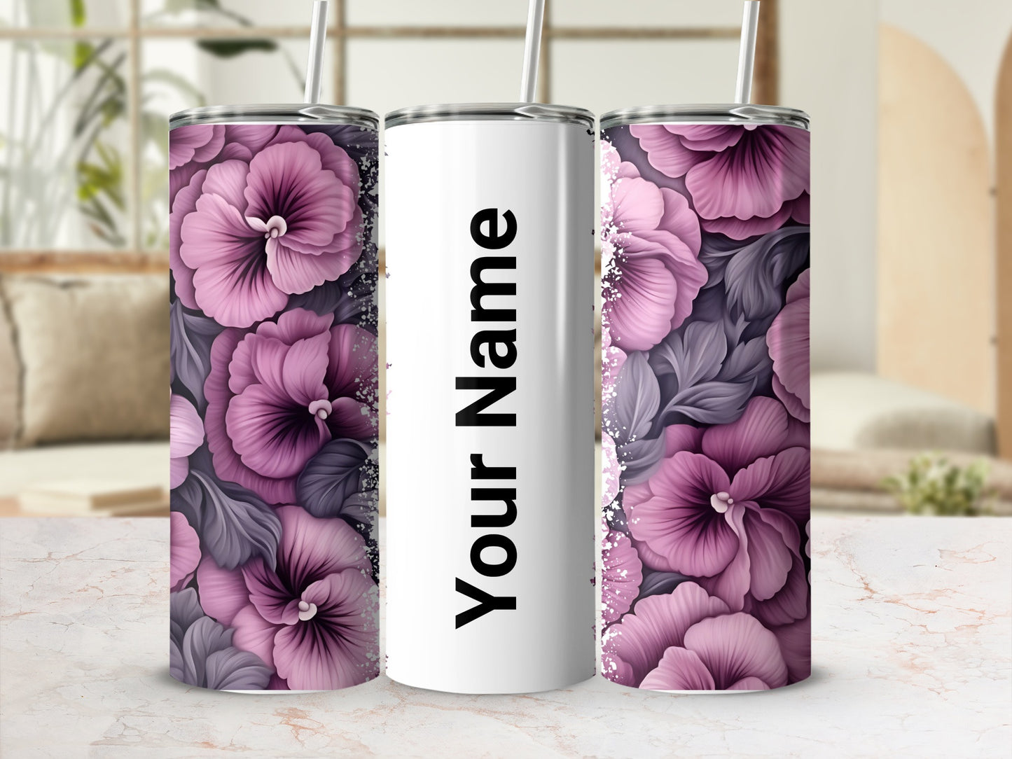 Personalized Purple Floral Design Insulated Tumbler