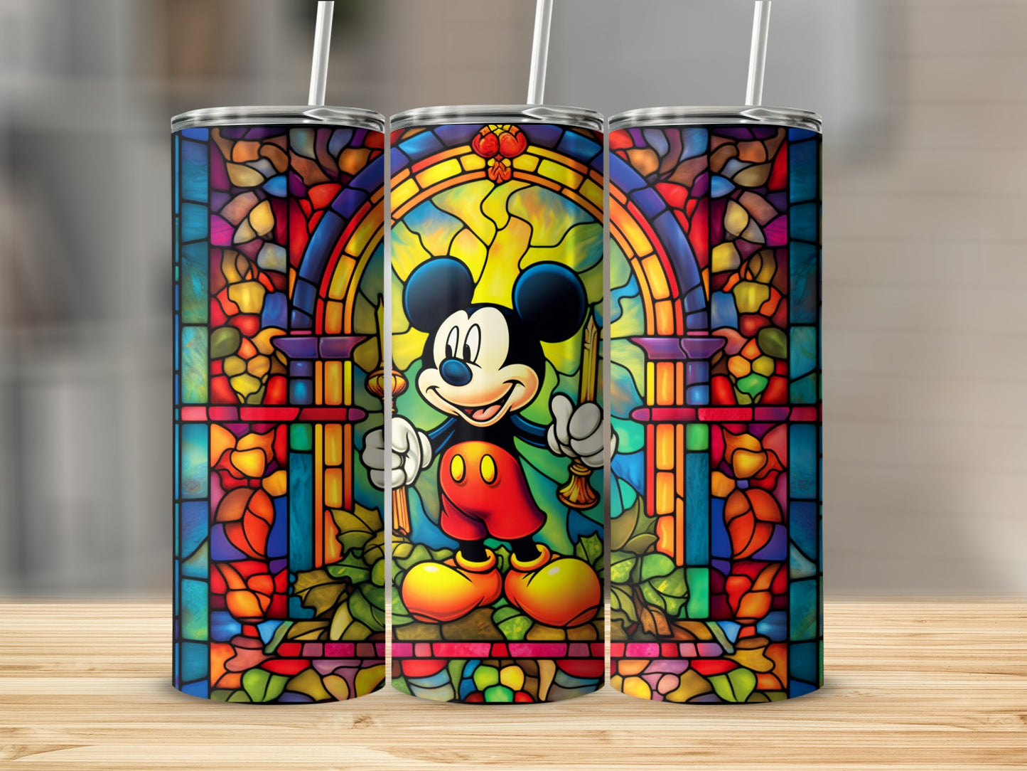 Colorful Stained Glass Mickey Mouse Tumbler Cup
