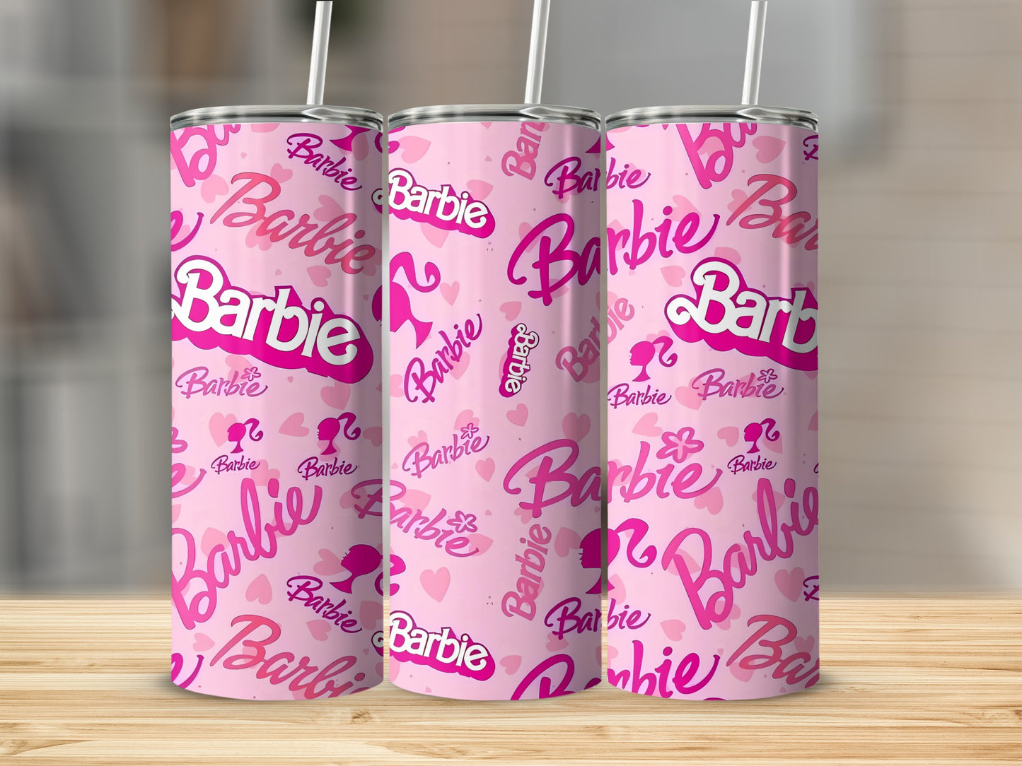 Pink Barbie Character Seamless Pattern Design Tumblers