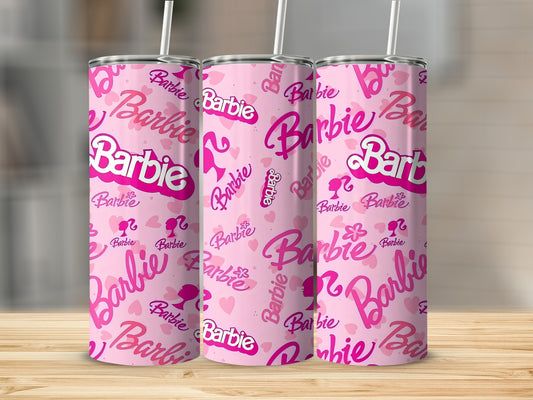 Pink Barbie Character Seamless Pattern Design Tumblers