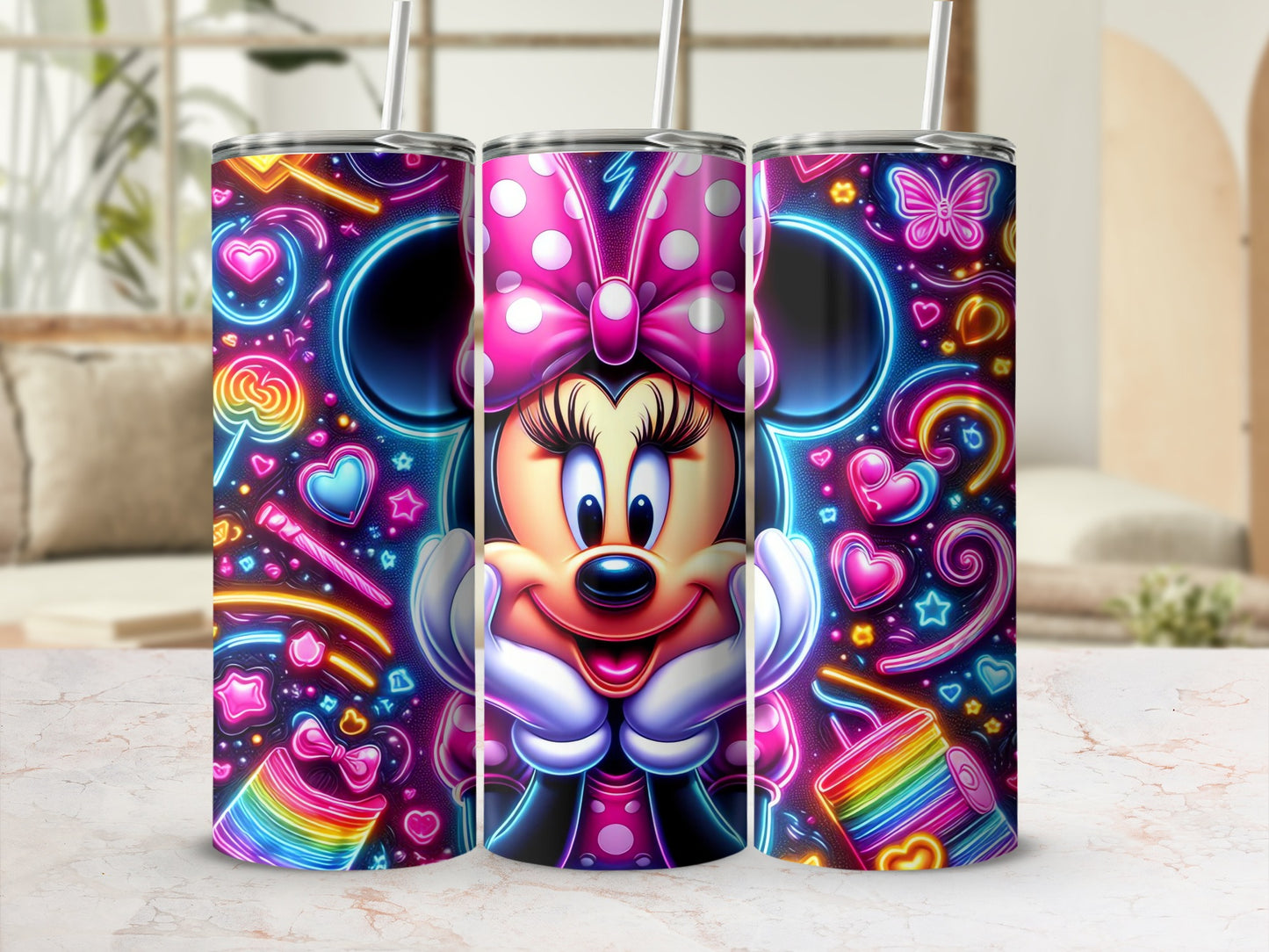 Colorful Minnie Mouse Tumbler with Rainbow Print