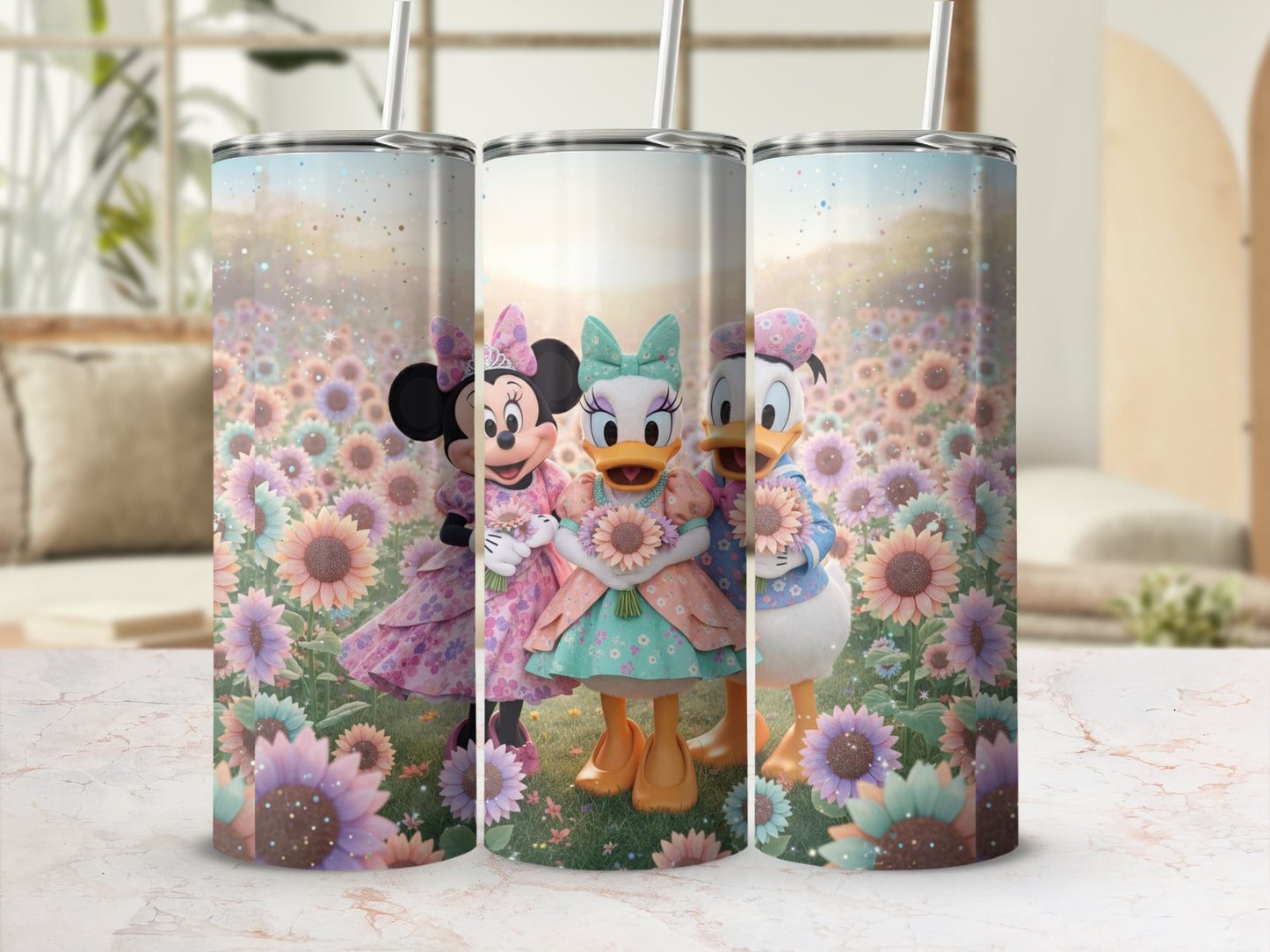 Cartoon Character Floral Design Tumbler Cup