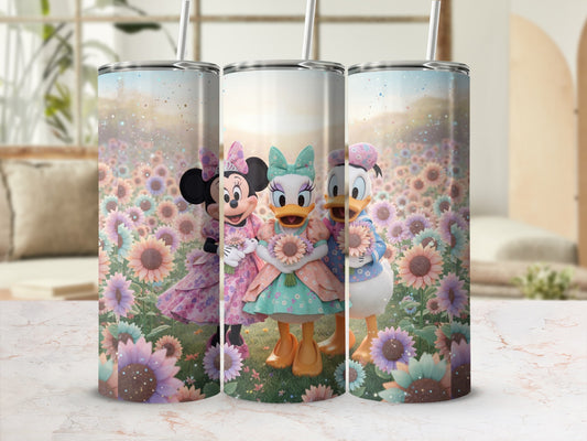 Cartoon Character Floral Design Tumbler Cup
