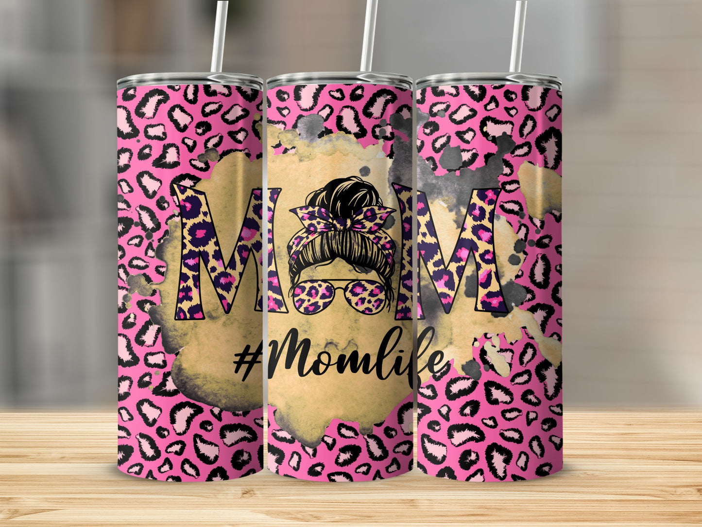 #Momlife Pink Leopard Print Tumbler Cup Gift