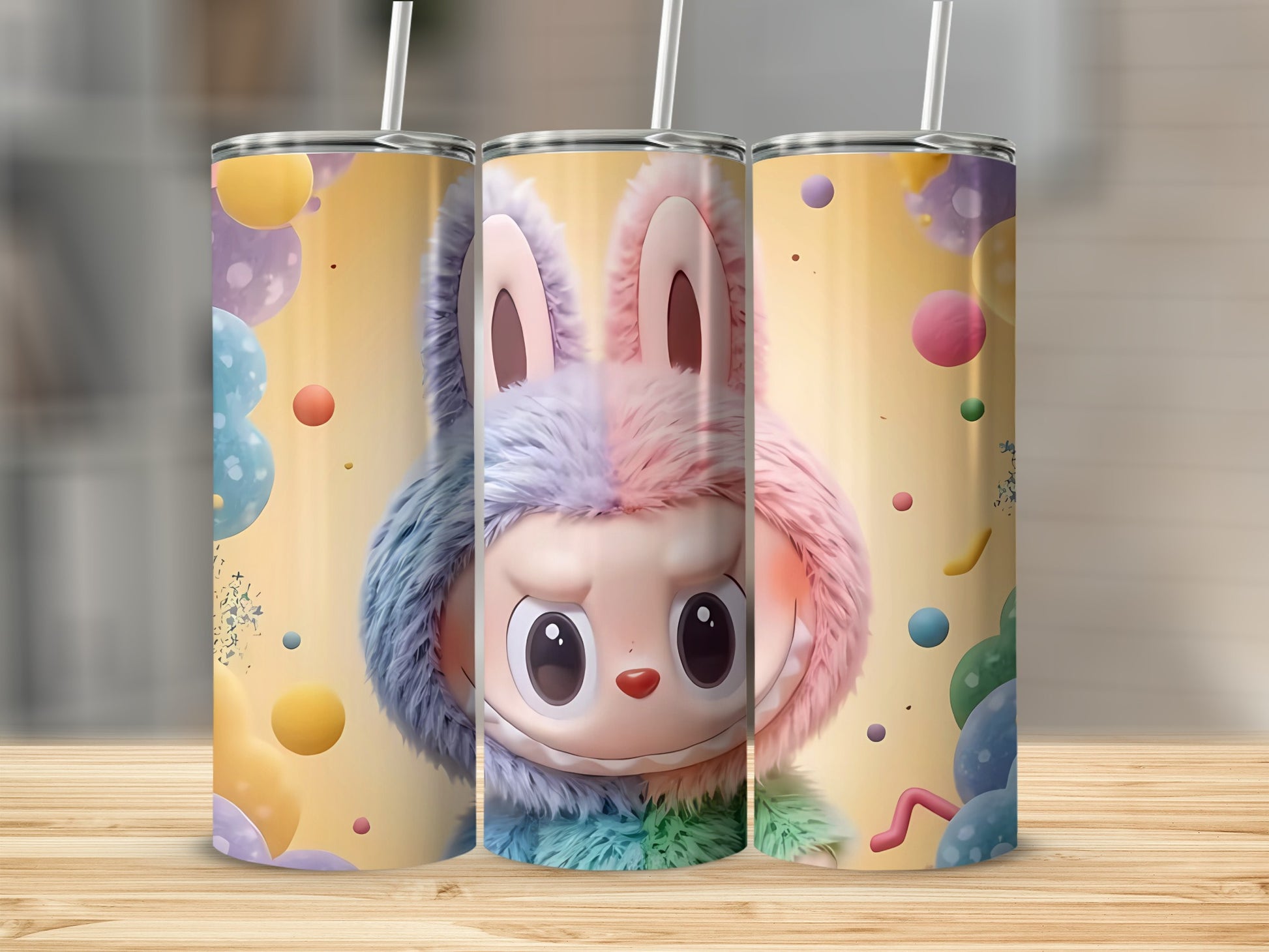 Cute Bunny Character With Colorful Balloon Design Tumbler