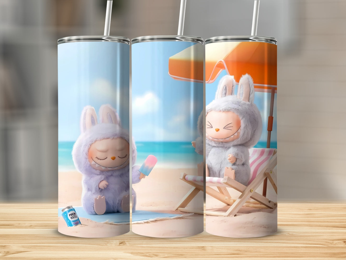 Cute Bunny Character with Popsicle at the Beach Tumbler