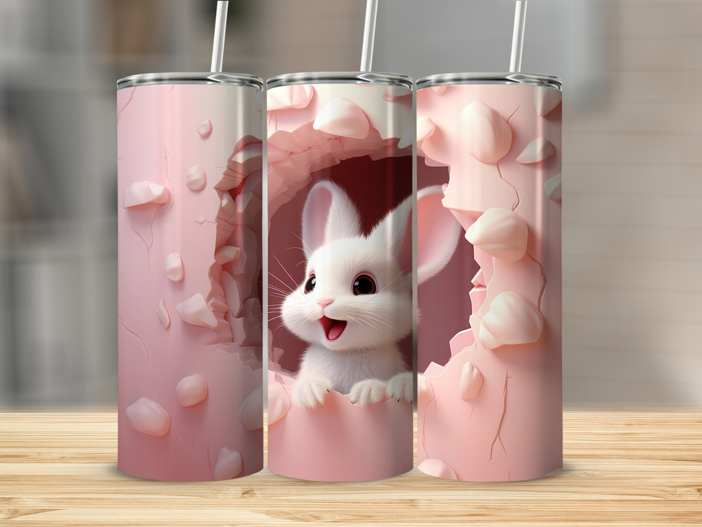 Adorable Bunny Design Insulated Tumbler Cup in Pink