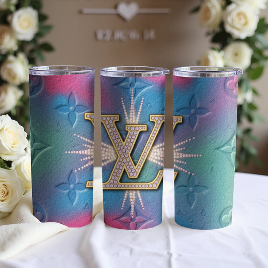 Colorful Gradient Design with LV Logo Tumbler