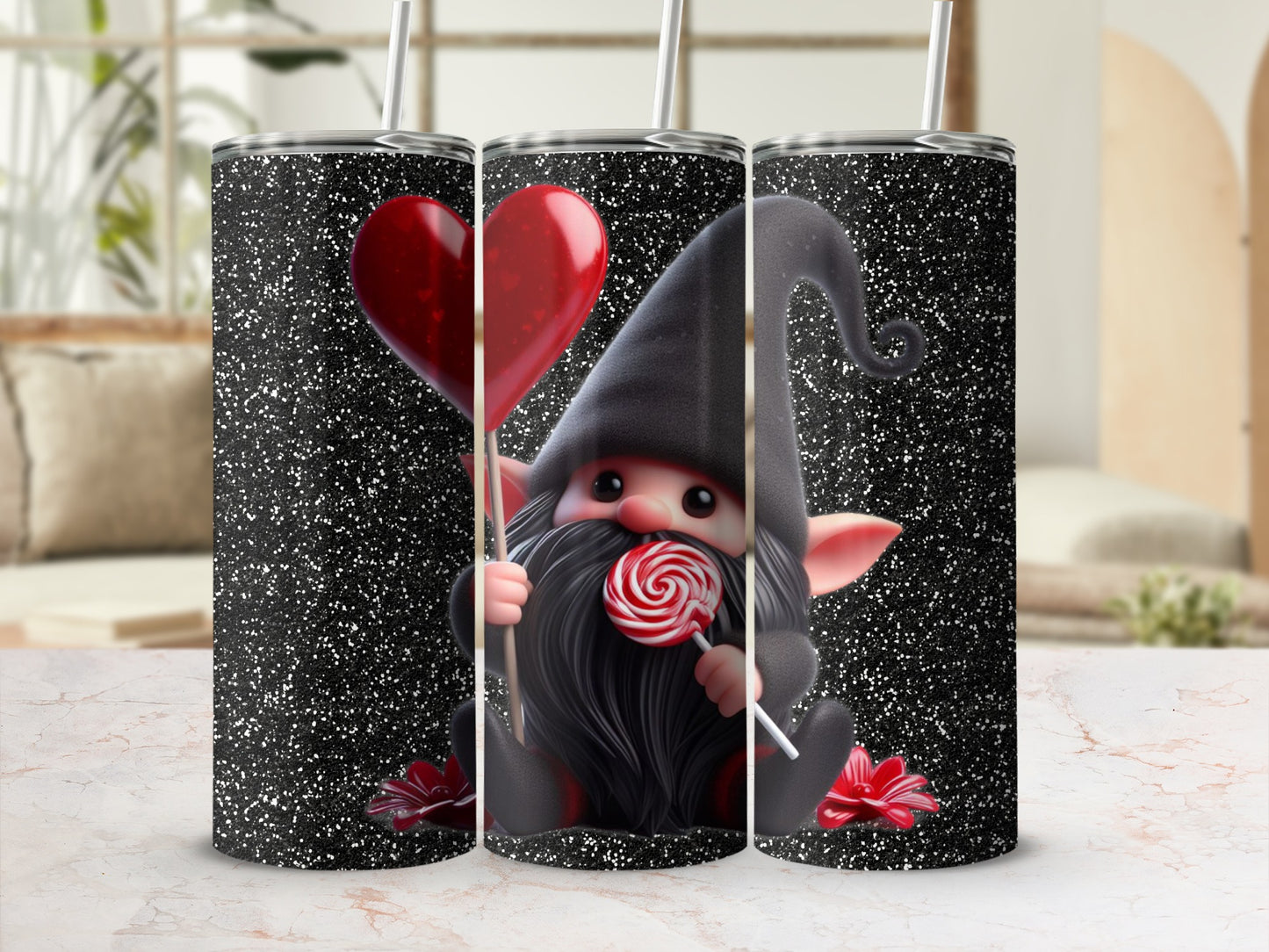 Gnome with Heart and Lollipop Pattern Tumbler Product