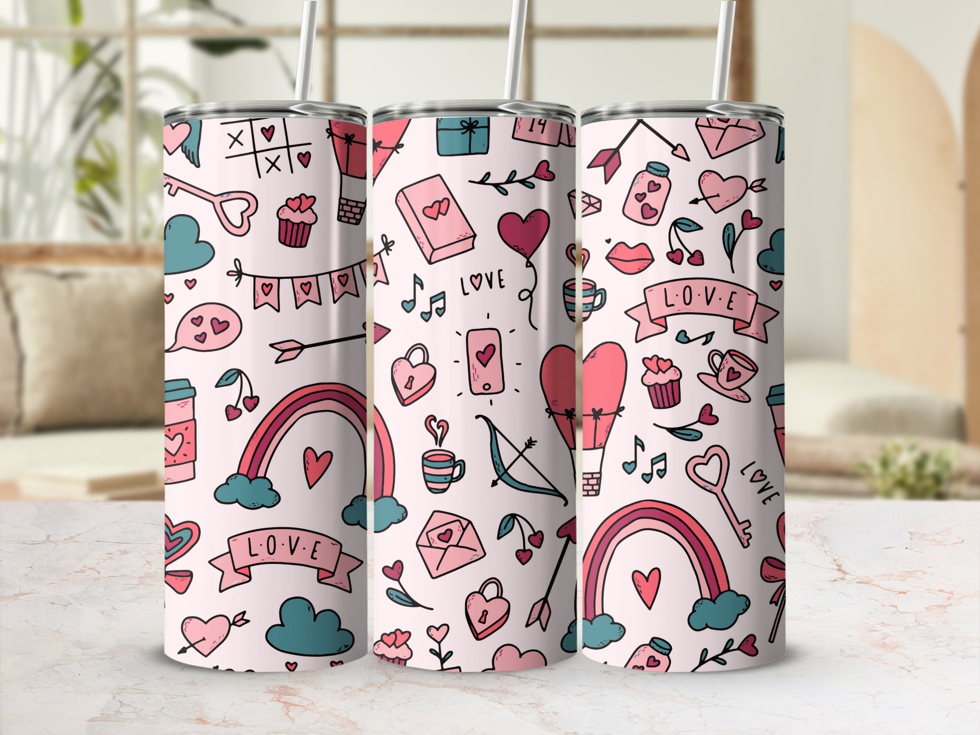 Love Themed Decorations on White Tumbler Product