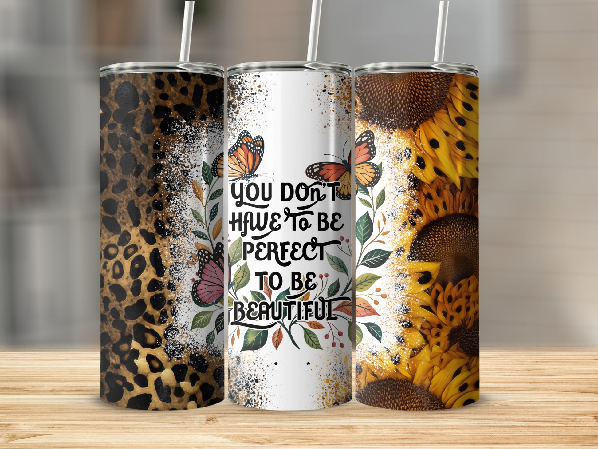 Stylish Animal Print Floral and Sunflower Tumbler