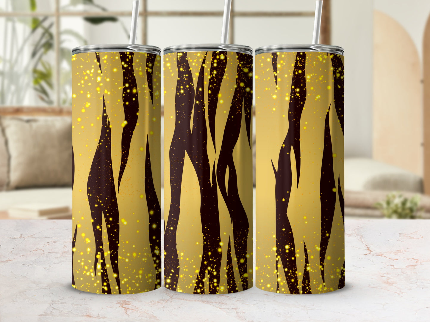 Yellow and Brown Abstract Glitter Tumbler product