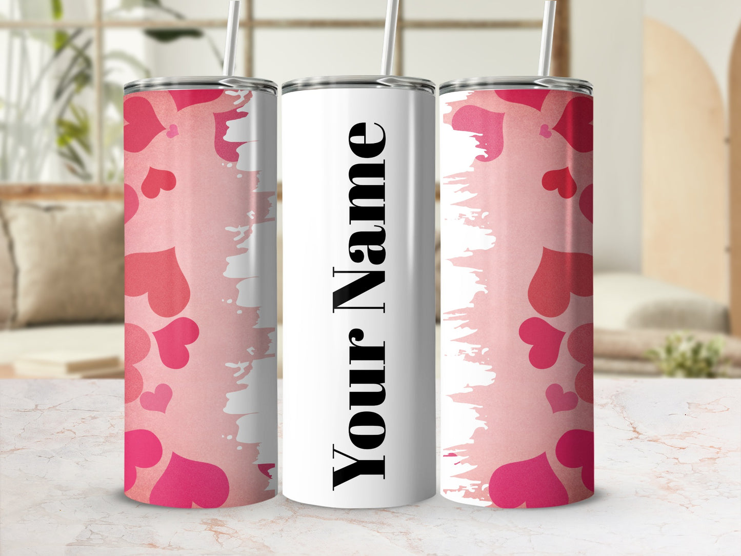 Customizable Pink Hearts Design Tumbler Gift for Any Occasion