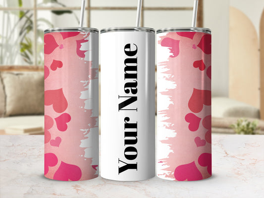 Customizable Pink Hearts Design Tumbler Gift for Any Occasion