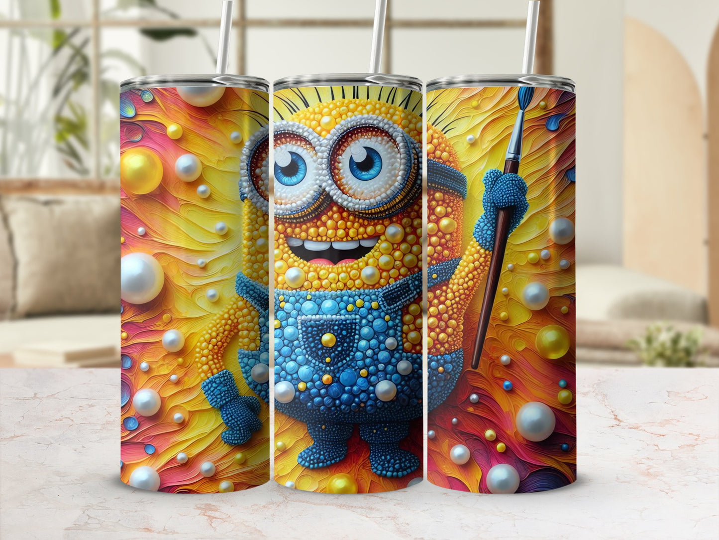 Colorful Cartoon Character Tumbler with Straw