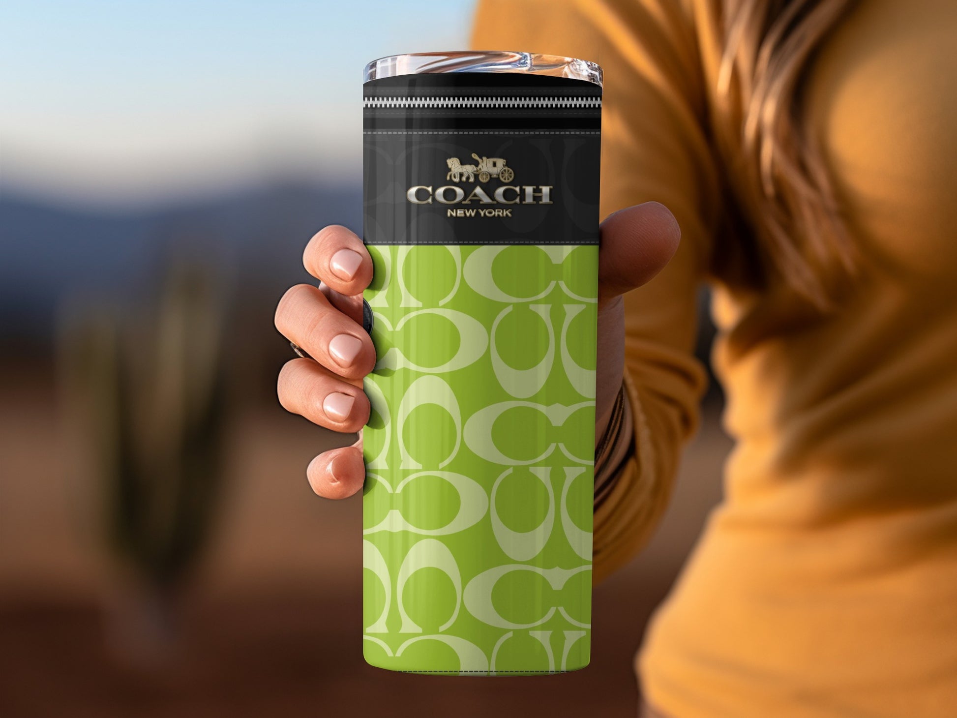 Coach New York Green Patterned Insulated Tumbler
