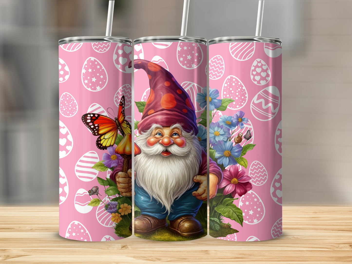 Easter Gnome and Butterfly Patterned Tumbler
