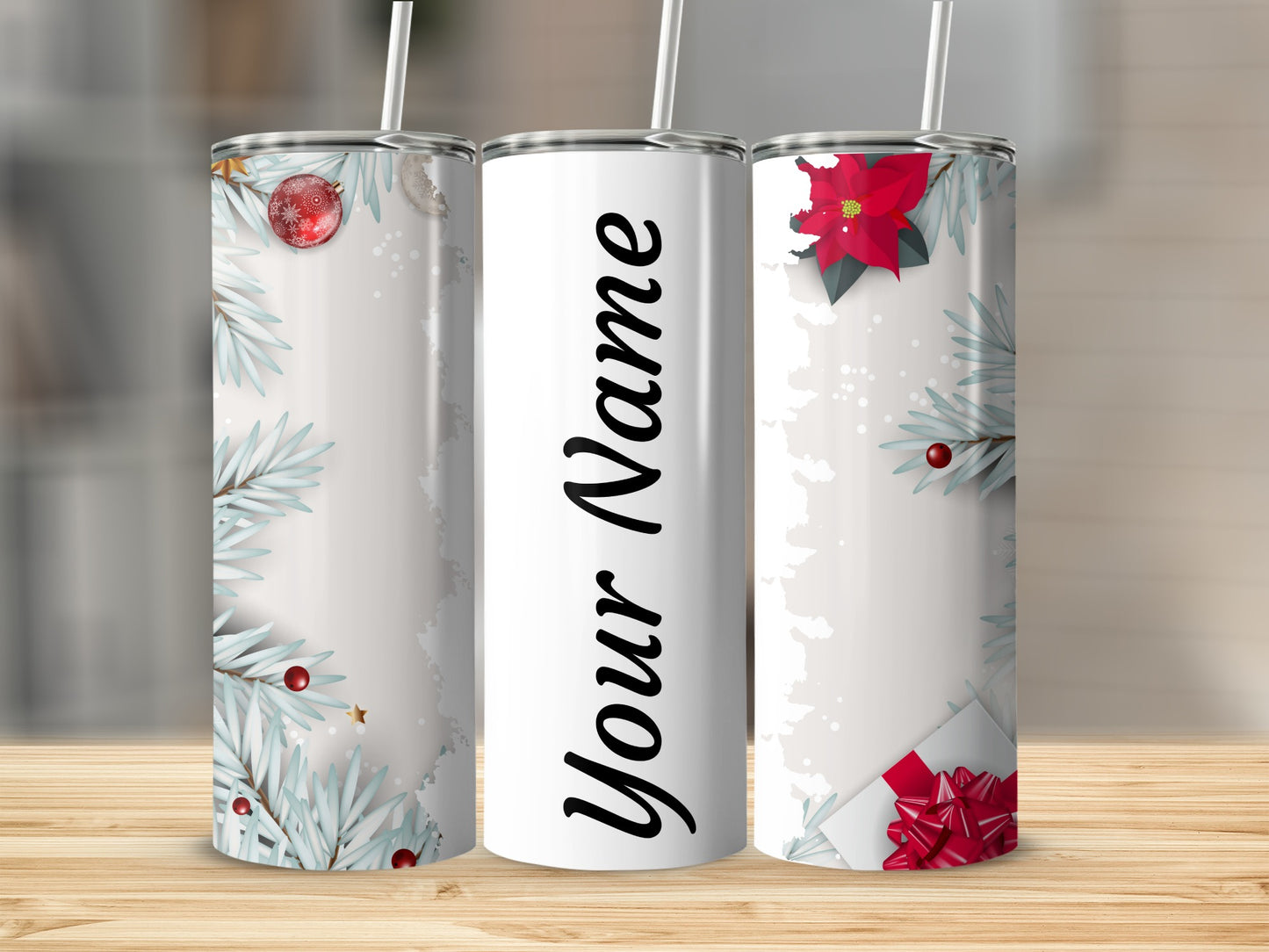 Personalized Christmas Themed Tumbler with Custom Name